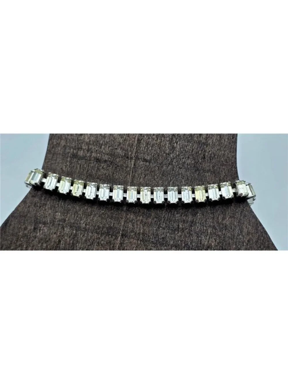 B. David Clear Baguette Rhinestone Tennis Bracelet Silver Tone 6.5in Vintage